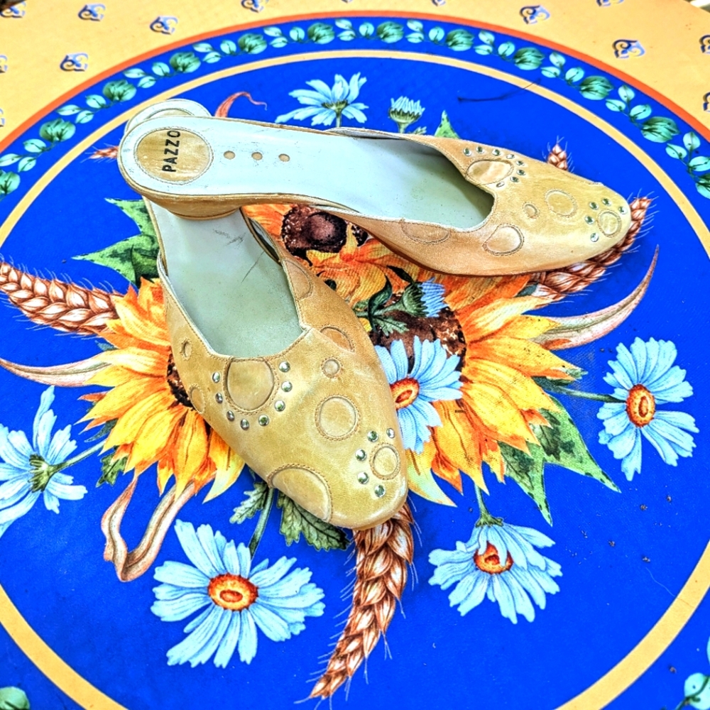 SUPER EUC🌞Vintage🌞 PAZZO "ANTOINE" 🌜BEIGE🌛 LEATHER POINTY SLIDE MULE 🌞 SZ 8